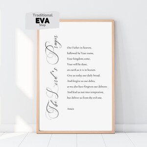 The Lord’s Prayer Printable, Hand lettered Cursive, Bible Verse Wall Art, Digital Print, Christian Download, NIV Translation