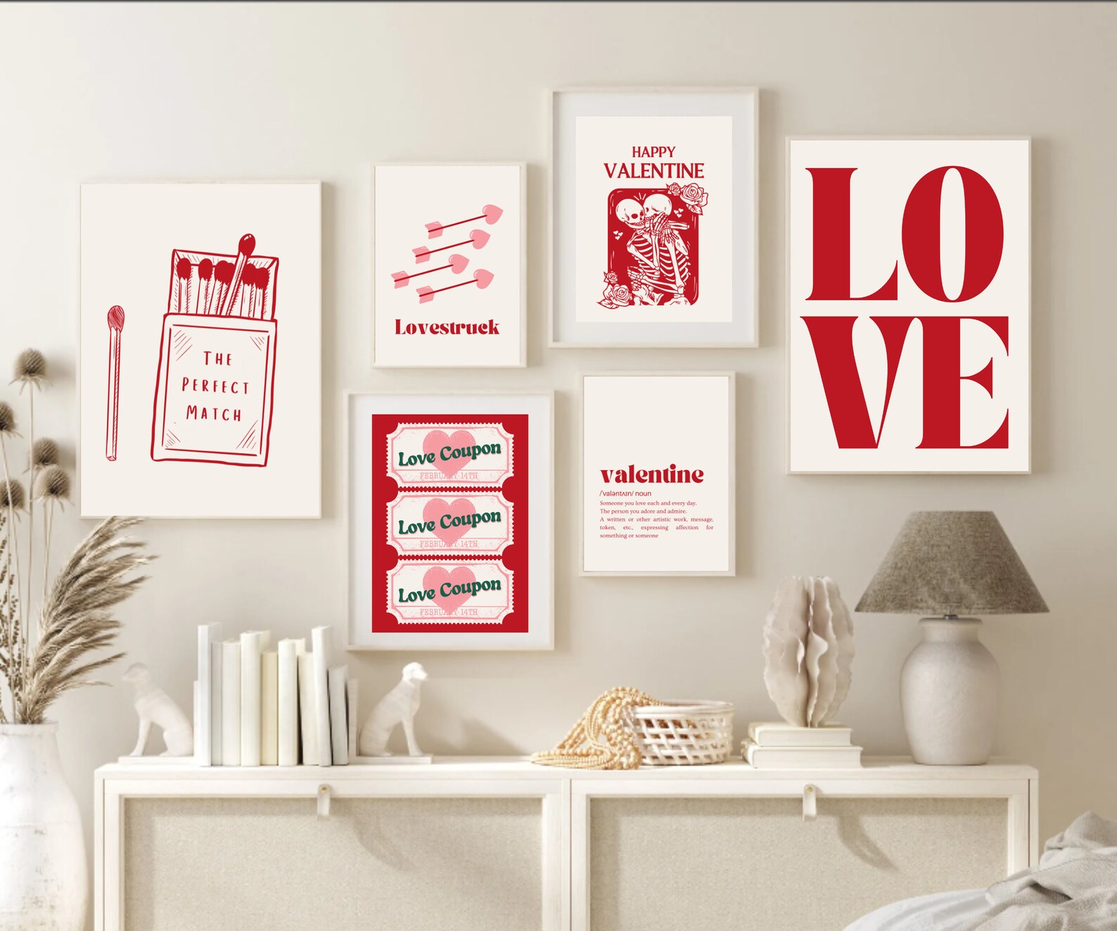 Gallery Wall Set of 18 Valentines Day Decor | Red Hearts Wall Art Print ...