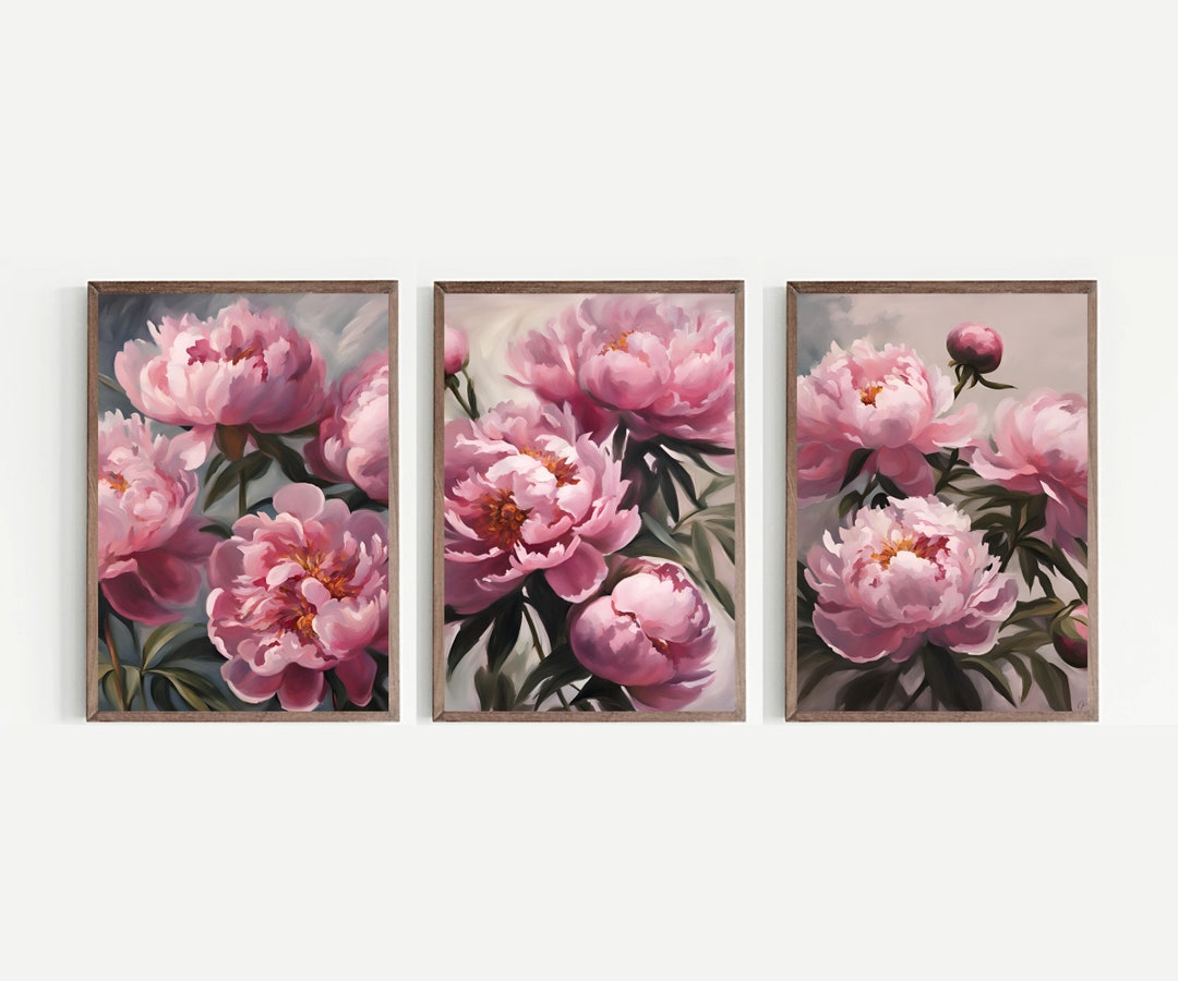 Pink Peonies Wall Art Set of 3 | Vintage Floral Still Life Prints ...