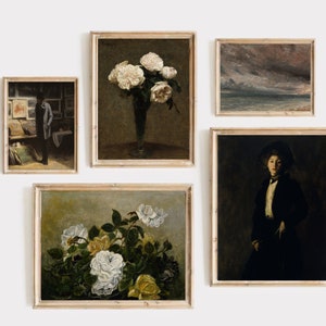 PRINTABLE Vintage Gallery Wall Art Print SET | French Country Wall Decor DIGITAL, Dark academia, woman portrait moody dark