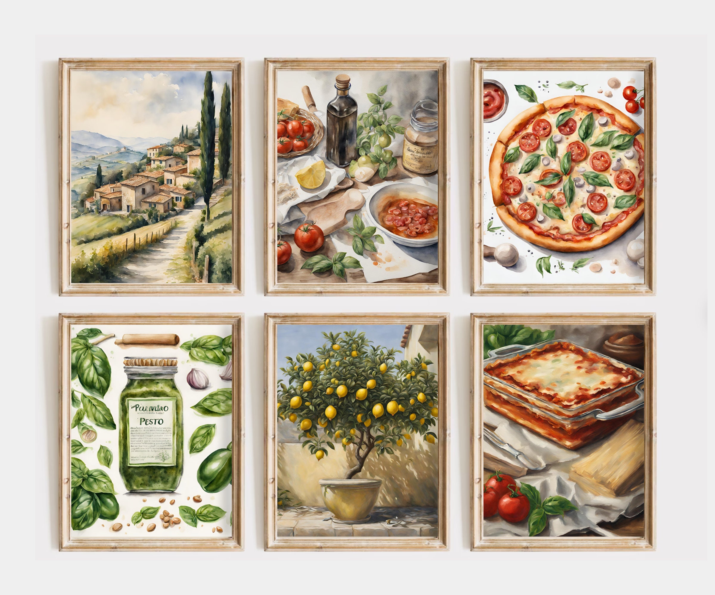 italian kitchen wall decor | kitchen wall art set of 6 PRINTABLES  |digital download | kitchen prints wall art | pesto pasta recipe
