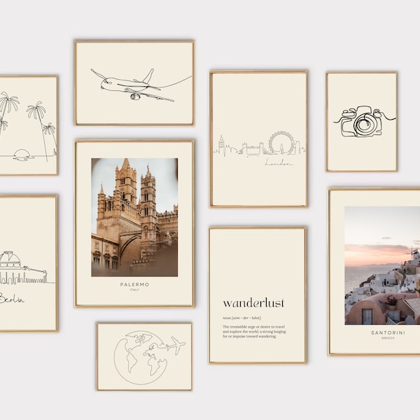 Travel gallery wall set of 20 PRINTABLES | home office decor | traveler gift | gallery wall set | travel