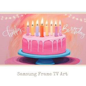 Samsung Frame TV Art Compleanno, Compleanno FRAME TV Art / Torta di compleanno colorata Download digitale per Tv / Rosa Samsung Frame Tv Bday Art