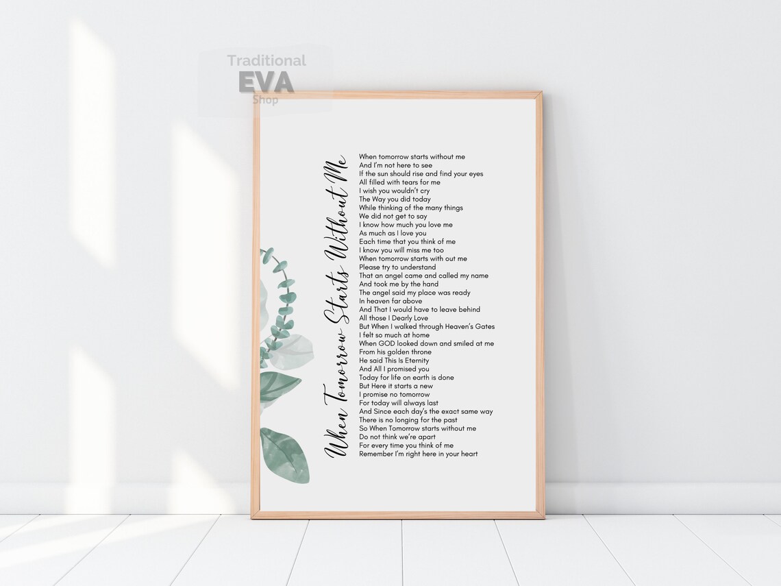 When Tomorrow Starts Without Me Printable Poem Digital - Etsy