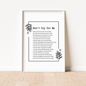 Don't Cry for Me Memorial Poem. Celebration of Life, Funeral ...
