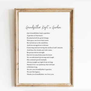 El abuelo guardó un poema imprimible en el jardín, descarga digital, cita de duelo, una carta del cielo, mensajes de duelo, regalo de simpatía