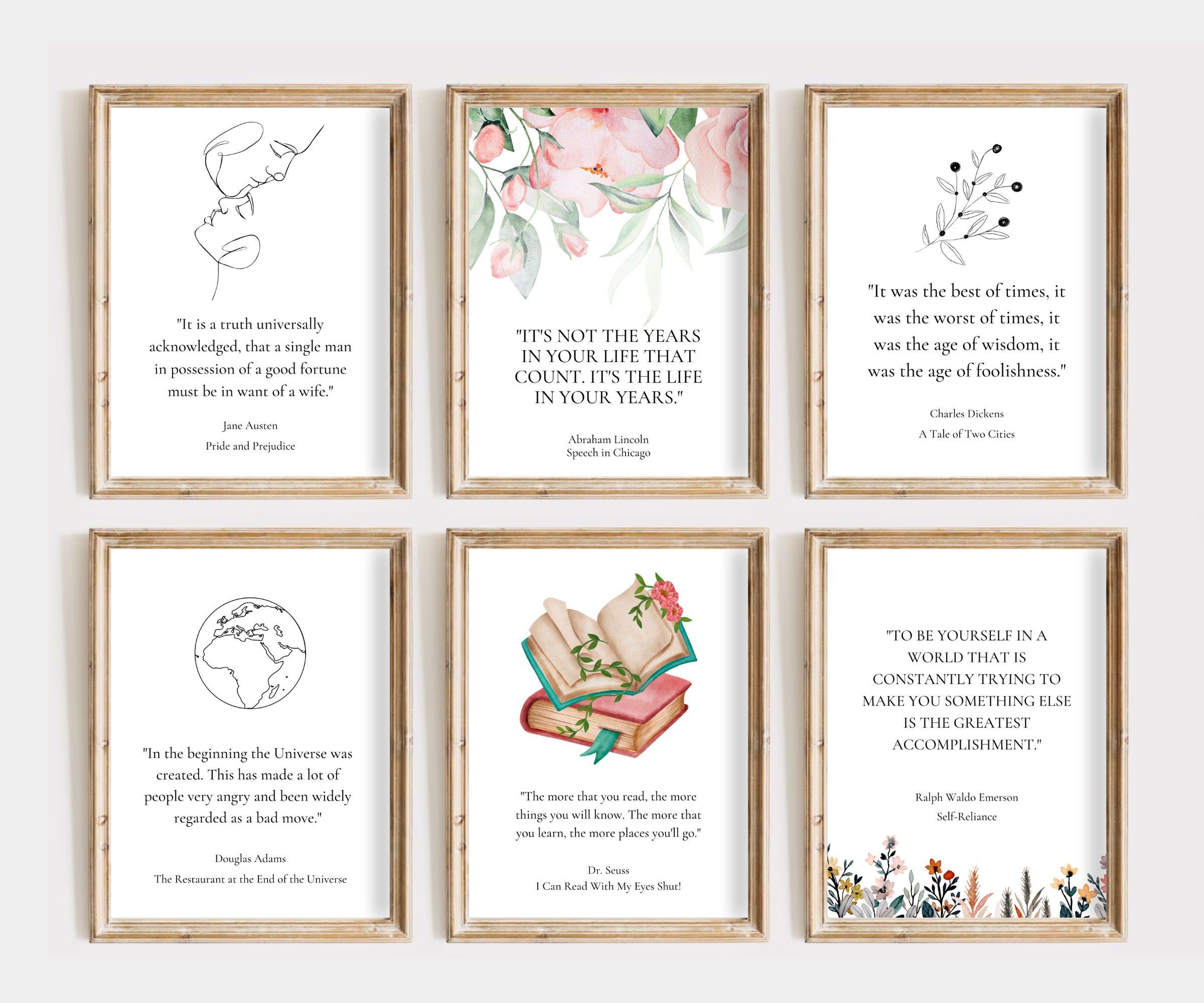 Gallery Wall Set of 22 Prints With Book Quotes, Bookworm Print, Book ...