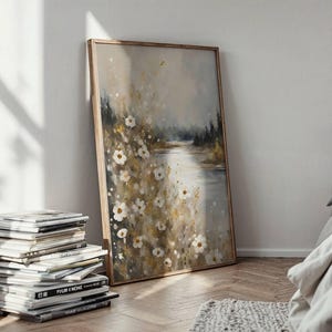 Printable Wildflower Field Landscape Oil Painting, Vintage Farm House, Country Field Landscape Oil Painting Printable, Art Digital Download
