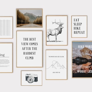 Mountains Gallery Wall Set, The Mountains Are Calling Set of 14 Prints, hiking definition print,  Dorm Room Wall Art, Printable Wall Art