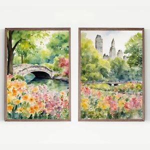 Conjunto de parede para galeria de viagens com 2 PRINTABLES | Decoração de escritório doméstico no Central Park de Nova York | presente de viajante | conjunto de parede de galeria | novo presente torker