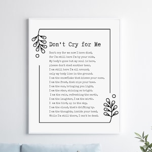 Don't Cry for Me Memorial Poem. Celebration of Life, Funeral ...