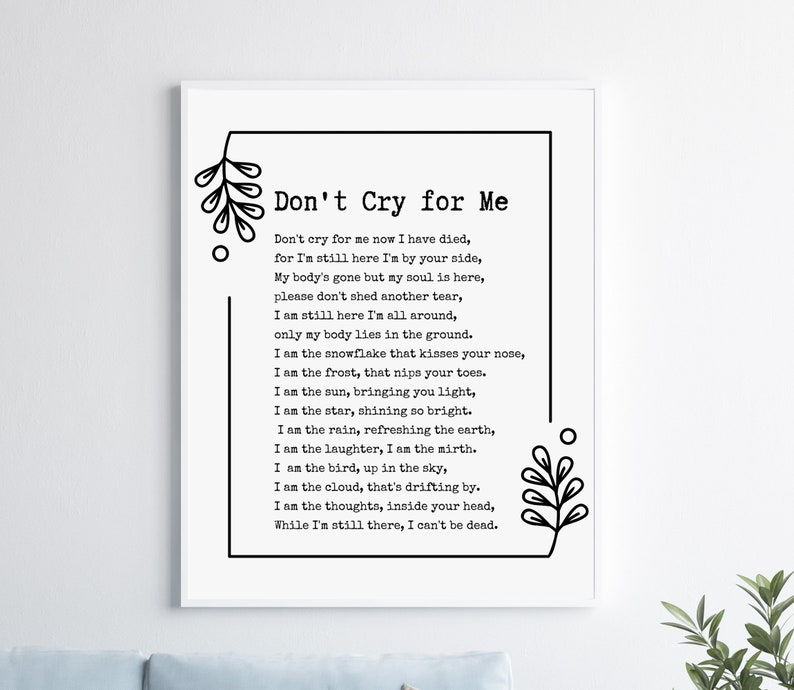 Don't Cry for Me Memorial Poem. Celebration of Life - Etsy