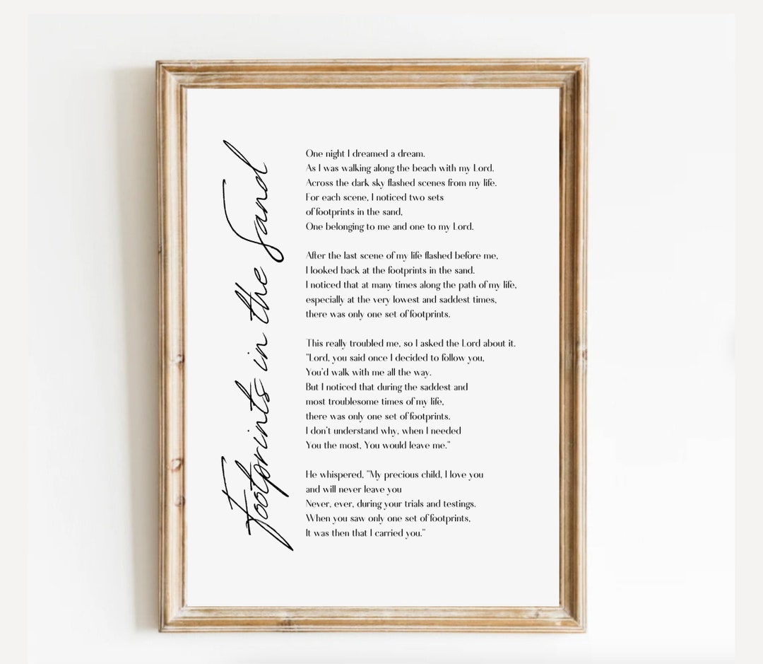 Footprints in the Sand Poem, Prayer Poster for Christian Home Decor ...