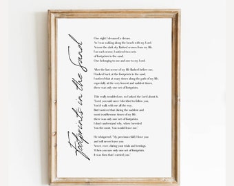 Footprints in the Sand Poem, Prayer Poster for Christian Home Decor, Christian Wall Art Print, Inspirational Scripture
