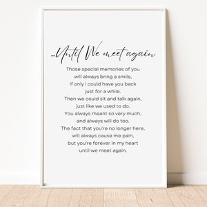 until we meet again Printable Poem, Digital Download, Grief Quote, A Letter from Heaven, Bereavement Messages,