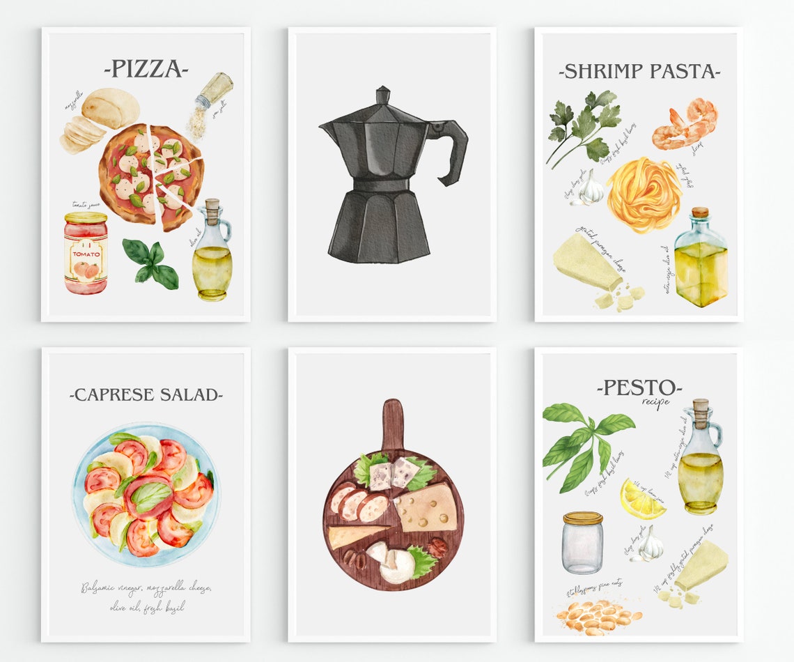 italian kitchen wall decor | kitchen wall art set of... Italian Kitchen Wall Art Prints | Recipe Gallery Set of 8 (digital ...