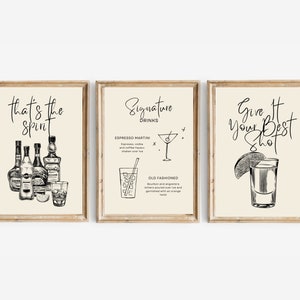 bar art gallery wall set of 3 vintage prints | bar cart art PRINTABLES | Give It Your Best Shot Print Liquor Poster Modern Bar Cart Wall Art