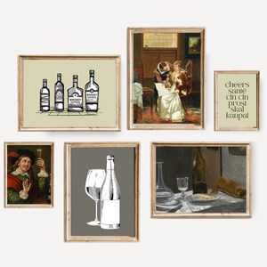 bar art gallery muur set van 9 vintage prints | bar cart art PRINTABLES | whisky kunst | proost teken | bar cart decor | digitale download