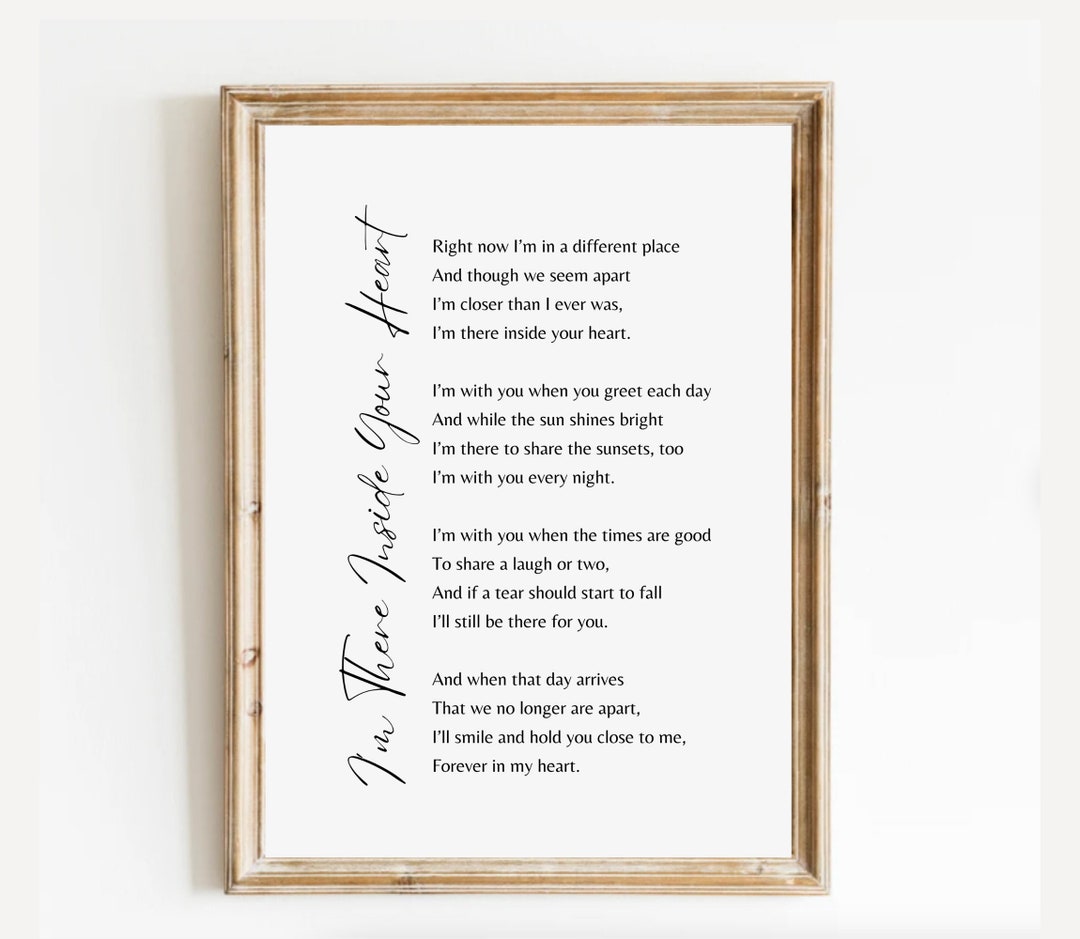 I’m There Inside Your Heart Me Memorial Poem. Celebration of Life