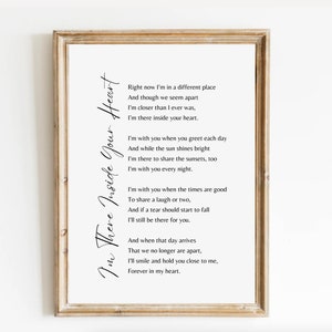 I’m There Inside Your Heart Me Memorial Poem. Celebration of Life, Funeral Remembrance Poem, Download, Grief Quote, Bereavement Messages