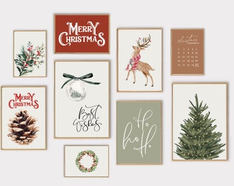 vintage Christmas prints gallery wall set | set of 14 Christmas printables | winter gallery wall set, posters for holiday decor DIGITAL