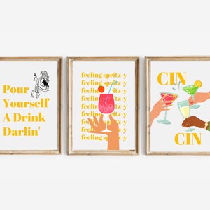bar art gallery wall set of 3 prints | bar cart art PRINTABLES | watercolor wall art | cheers sign | bar cart decor | PRINTABLE