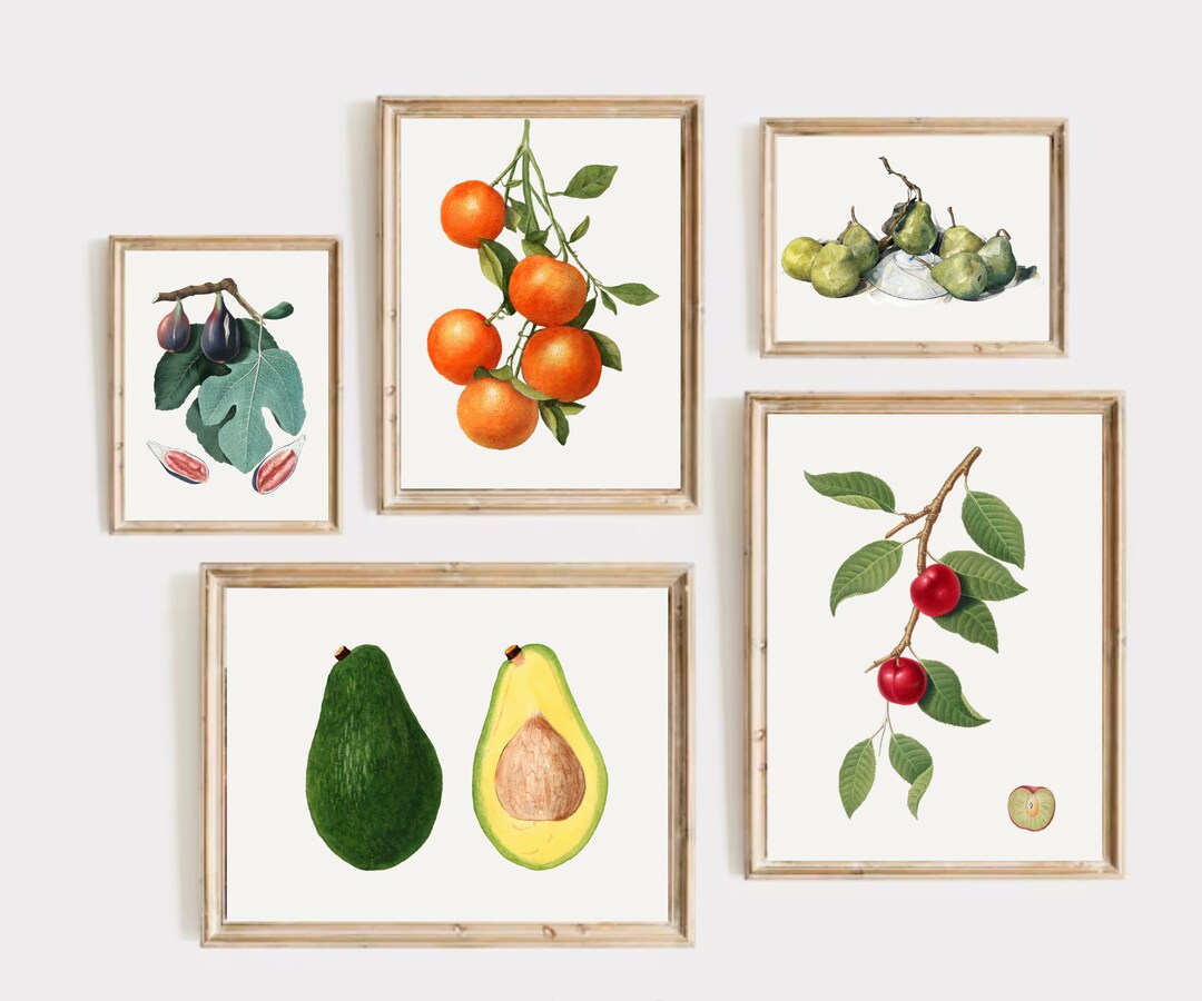 mega retro kitchen gallery wall art set of 90,... Kitchen Gallery Wall Art Set of 9, Sketch Fruit Prints, Farmhouse ...
