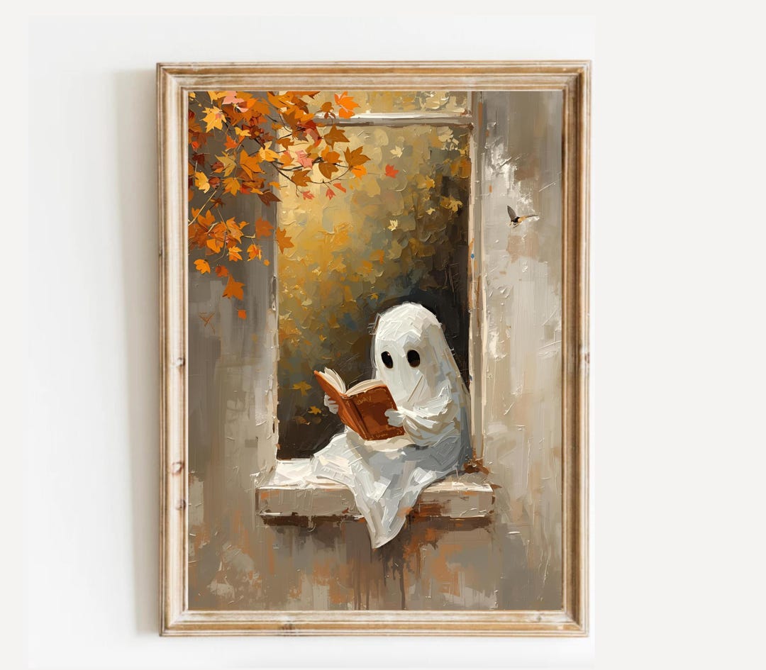 Ghost Reading Book Halloween Print: Spooky Fall Decor (digital Download ...