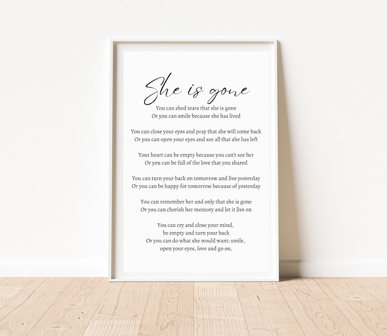She is Gone David Harkins Printable Poem Digital Download Etsy