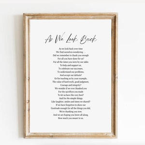 As We Look Back Funeral Poem Print, Celebration of Life Poem for Friend, man, dad, Funeral Memorial Poem, Memorial Table Poem