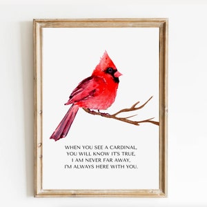 I Am Always With You, Cardinal Sign, Printable Decor, Cardinal Messenger Sign, INSTANT DOWNLOAD, Grief Quote, Bereavement Messages