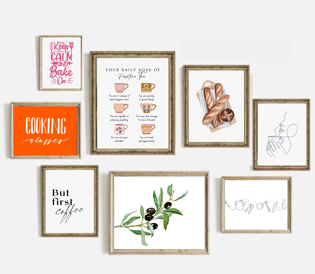 Kitchen Gallery Wall Art Set of 20, Pizza Fruit Prints, Farmhouse ...