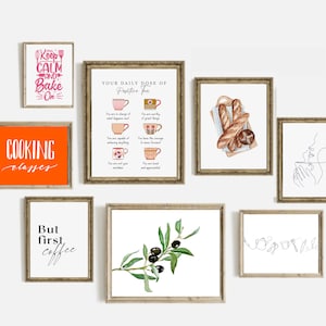 Kitchen Gallery Wall Art Set of 20, Pizza Fruit Prints, Farmhouse Kitchen Decor, Retro Poster, Food Print, Dining Room Wall Set