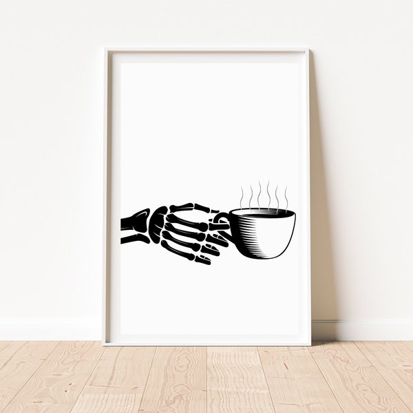 coffee wall art | coffee bar print | funny coffee bar decor | skeleton print | coffee poster | coffee printable | digital download