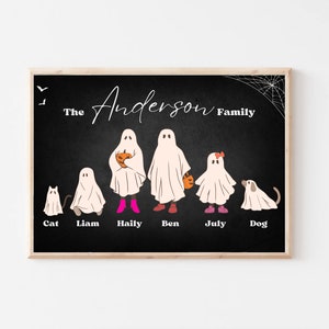 Halloween Family Portrait, Personalized Family Print, Halloween Ghost Family, Halloween Printable Wall Art, Custom Family Art with Pets