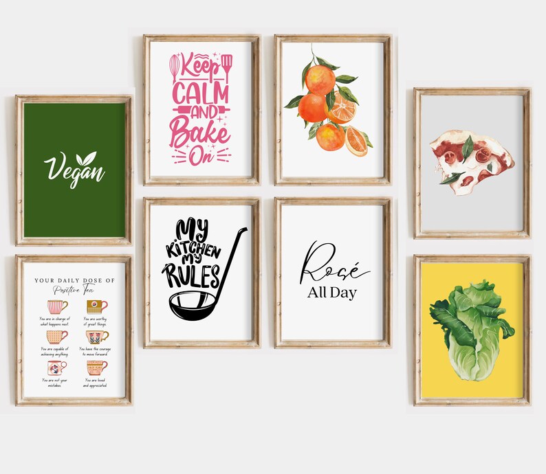 Kitchen Gallery Wall Art Set of 20, Pizza Fruit Prints, Farmhouse ...