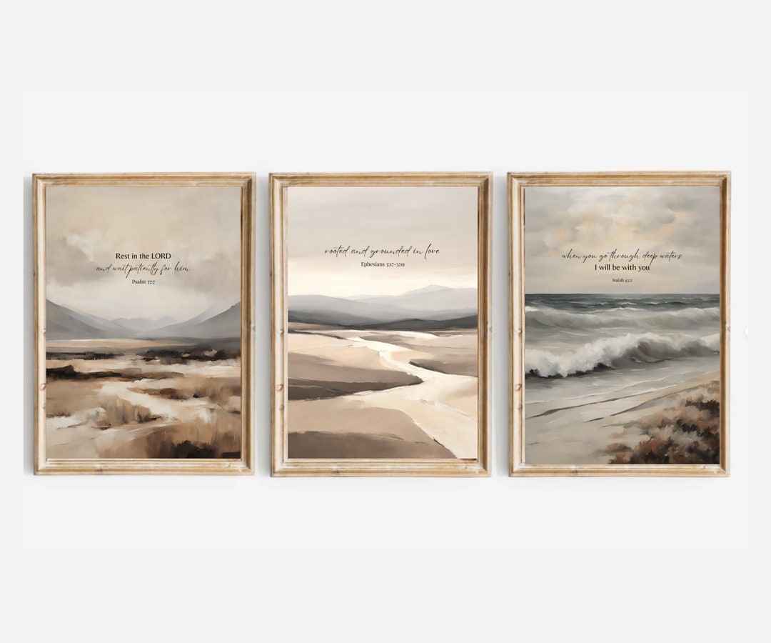 Set of 3 Scripture Wall Art Isaiah 43 2, Psalm 377, Bible Verse Wall