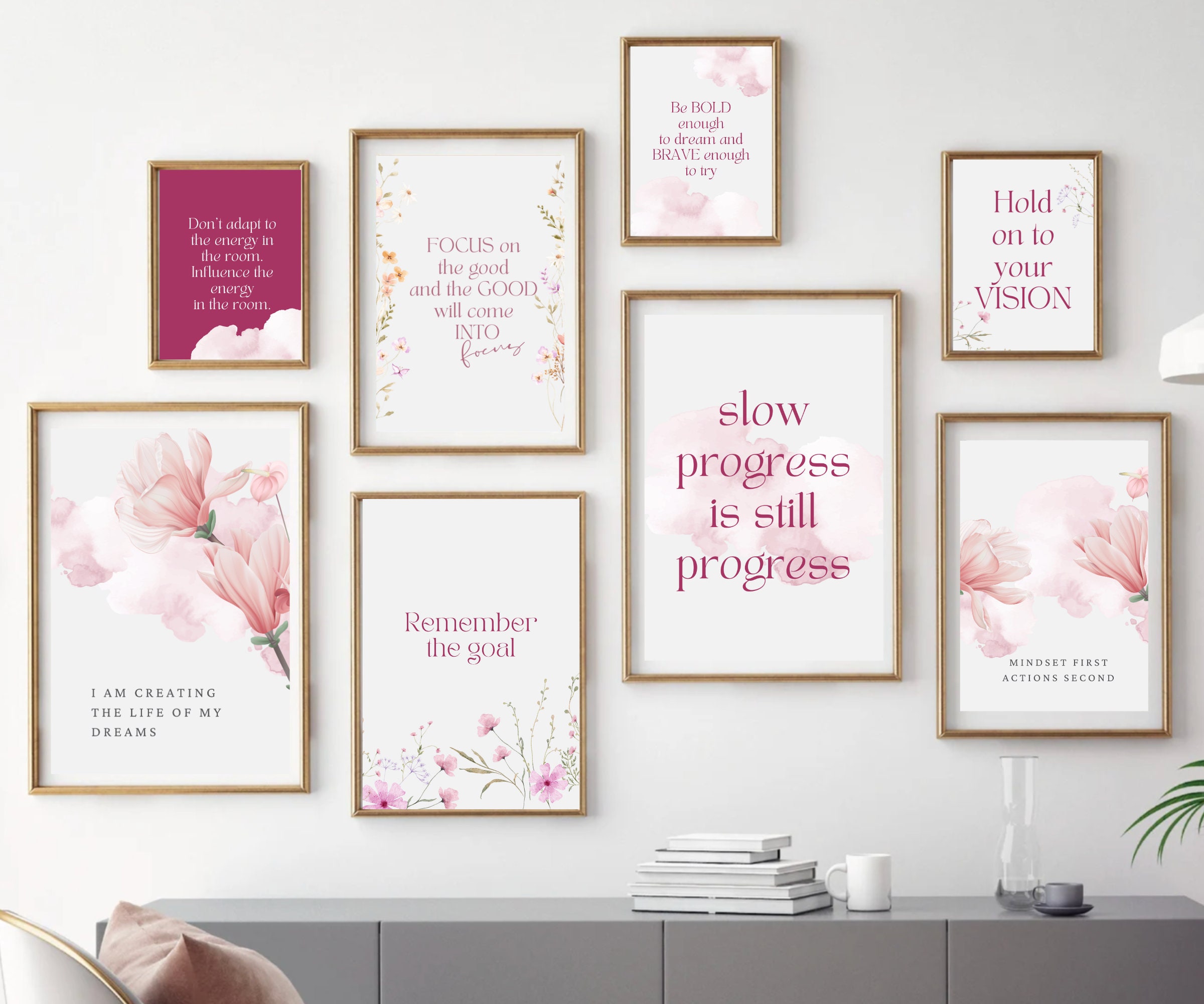 Office Wall Art | Set of 18 PRINTABLES | Home Office Decor | Pink ...