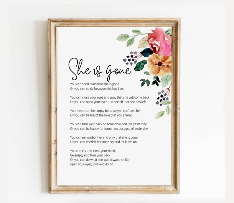 She is Gone David Harkins Printable Poem Digital Download - Etsy