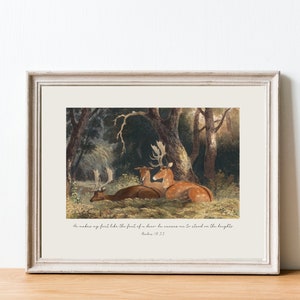 Deer Bible Verse Wall Art, Psalm 18, Bible Quote, Psalm Print, Scripture Wall Art, Christian Printable Wall Art, Modern Scripture, Vintage