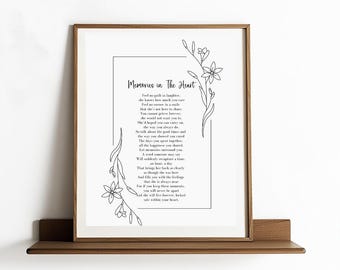 Memories in The Heart Memorial Poem. Celebration of Life, Funeral Remembrance Poem, Digital Download, Grief Quote, Bereavement Messages