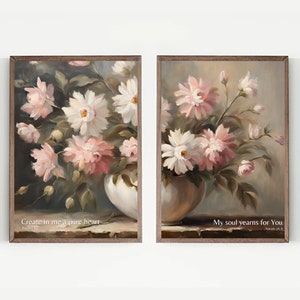 Christelijke set van 2, Psalmen 51, bijbelvers poster, Jesaja 26 9, christelijke kunst aan de muur, vintage gedempt stilleven, botanische boerderij