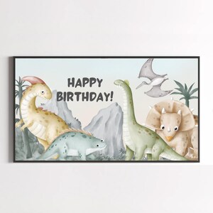 Samsung Frame TV Art | Dinosaur Happy Birthday Art tv frame | Frame TV Happy Birthday Art | Art for Samsung Frame TV | boy birthday tv art