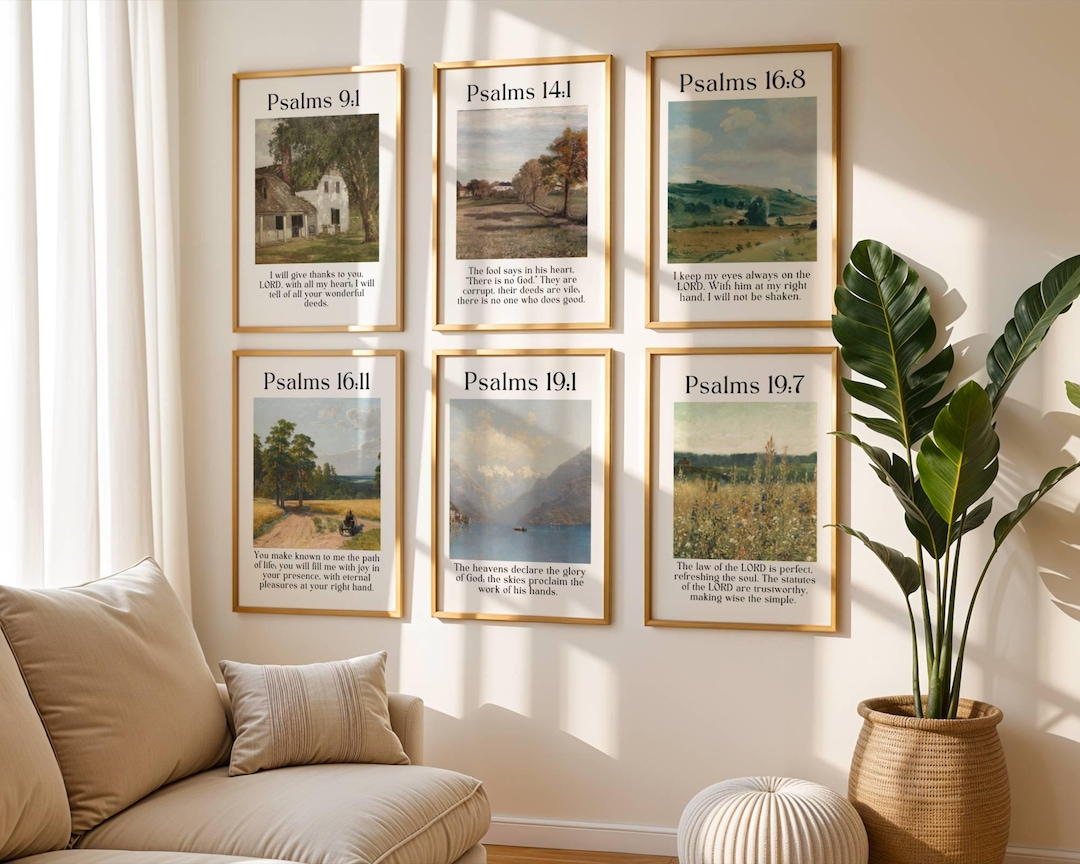Set of 6 Vintage Bible Verse Prints | Psalms Scripture Wall Art ...