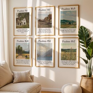 Set di 6 stampe vintage di versetti della Bibbia / Arte murale delle Scritture dei Salmi / Decorazione stampabile cristiana / Arte della fede moderna / Decorazione rustica religiosa per la casa