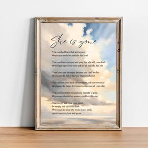 Ella se ha ido / Poema imprimible de David Harkins, descarga digital, cita sobre el duelo, una carta del cielo, mensajes de duelo, obsequio de simpatía