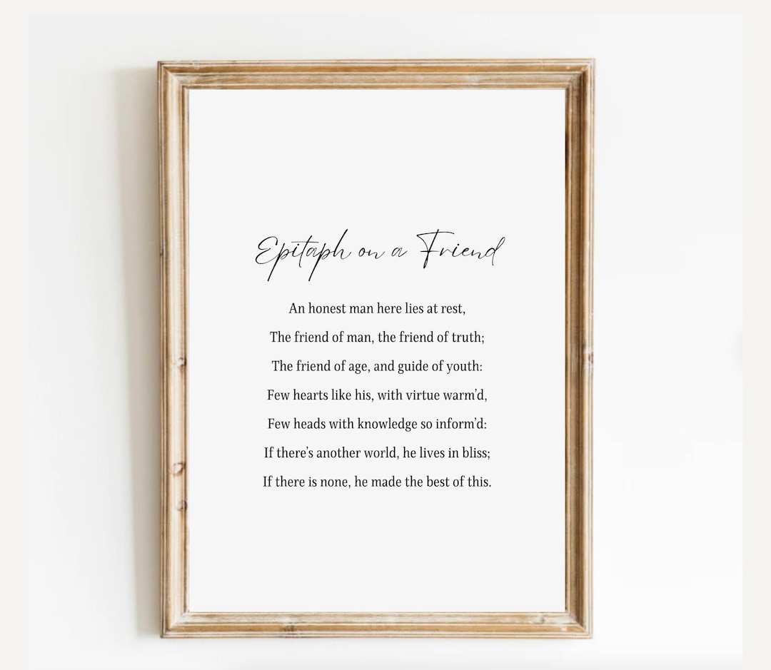 Epitaph on a Friend Robert Burns Poem Print, Celebration of Life Poem for Friend, Man, Dad Epitaph on a Friend Robert Burns Poem Print, Celebration of Life Poem for Friend, Man, Dad