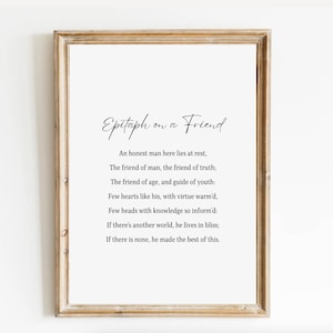 Epitaph on a Friend - Robert Burns  Poem Print, Celebration of Life Poem for Friend, man, dad, Funeral Memorial Poem, Memorial Table Poem