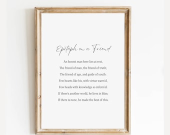Epitaph on a Friend - Robert Burns  Poem Print, Celebration of Life Poem for Friend, man, dad, Funeral Memorial Poem, Memorial Table Poem