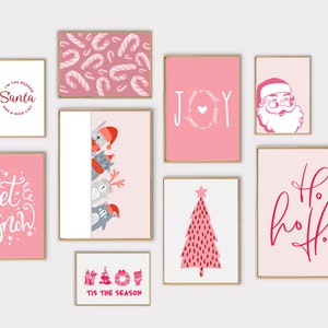 20 Prints, PINK Christmas wall art, digital download, winter gallery wall set, posters for holiday decor, Christmas printable wall art